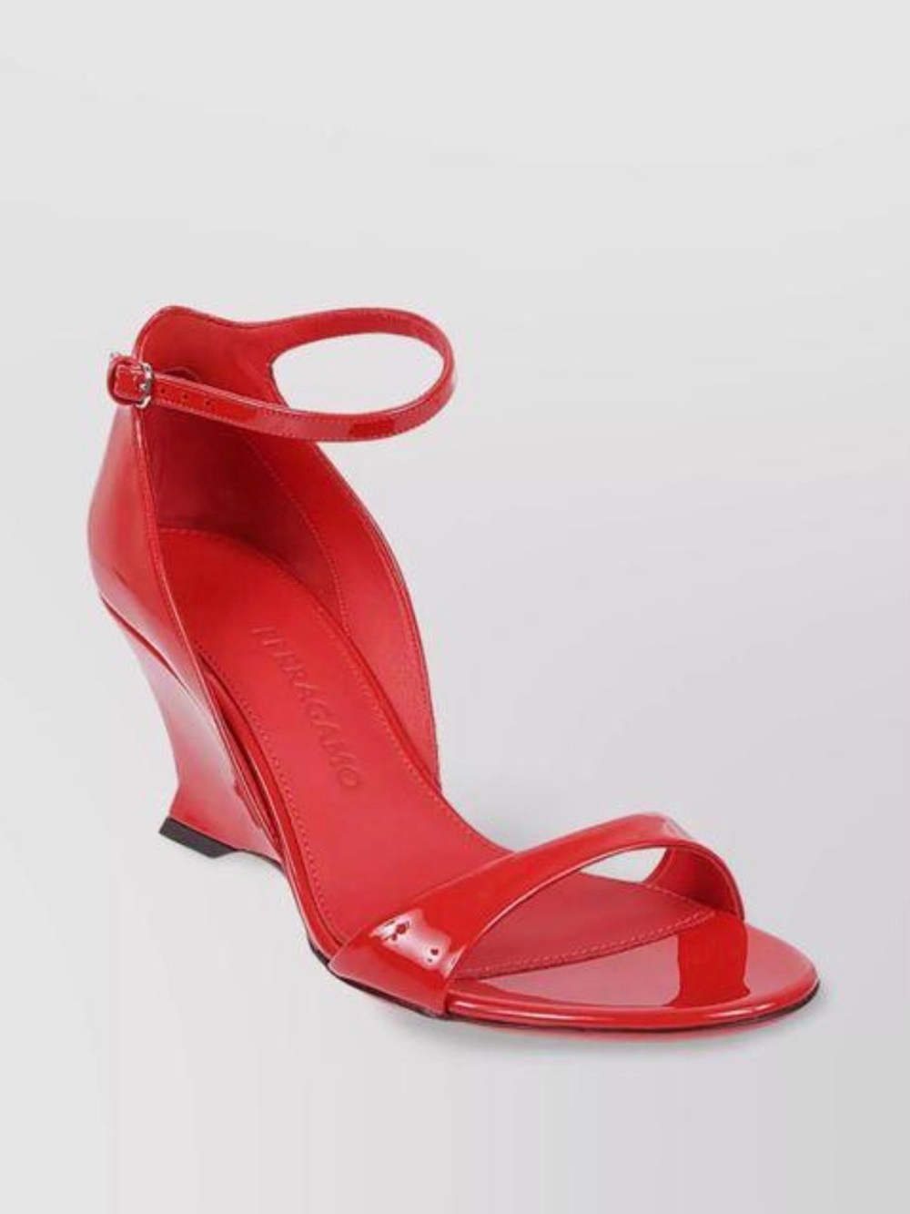 Salvatore Ferragamo Vidette Red Patent Leather Wedge Sandals 9.5
